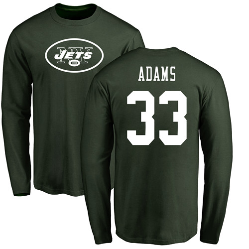 New York Jets Men Green Jamal Adams Name and Number Logo NFL Football #33 Long Sleeve T Shirt